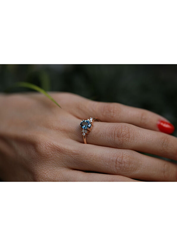 Reis Kuyumculuk Ala Mavisi 14 Ayar Altın Kadın Pırlanta Yüzük - 4