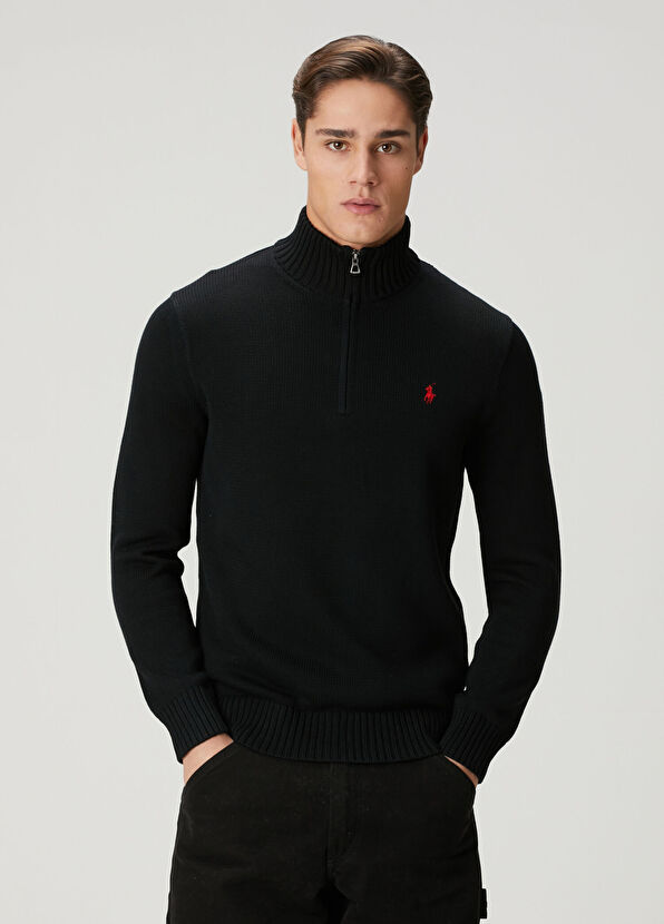 Siyah Yakası Fermuarlı Kazak - Görsel 3