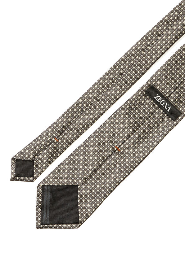 Zegna Gri Mikro Geometrik Desenli İpek Kravat - 2