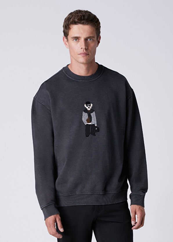 Beymen Club Anthracite Dog Appliqué Oversized Sweatshirt - 2