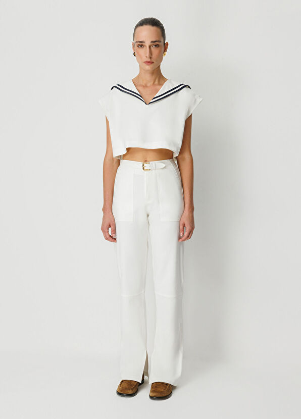 Wabi Sabi Sail Ecru Sleeveless Women's Short T-shirt - 3