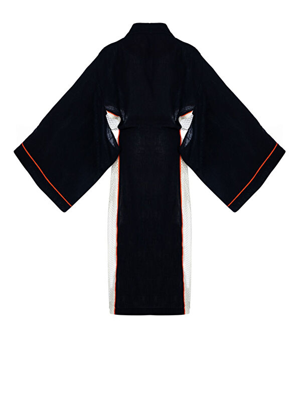 Women&Women Keops Kontrast Biye Detaylı Keten Karışımlı Laciver Kadın Kimono - 2