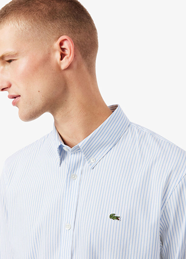Lacoste Çizgili Beyaz Regular Fit Uzun Kollu Erkek Gömlek - 4