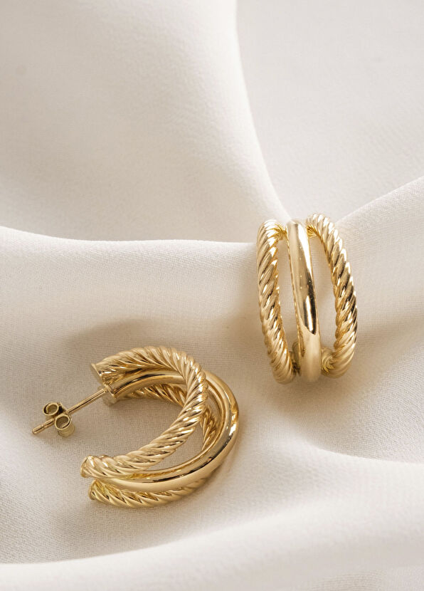 Safir Mücevher Vintage 14 Ayar Altın Kadın Halka Küpe - 2