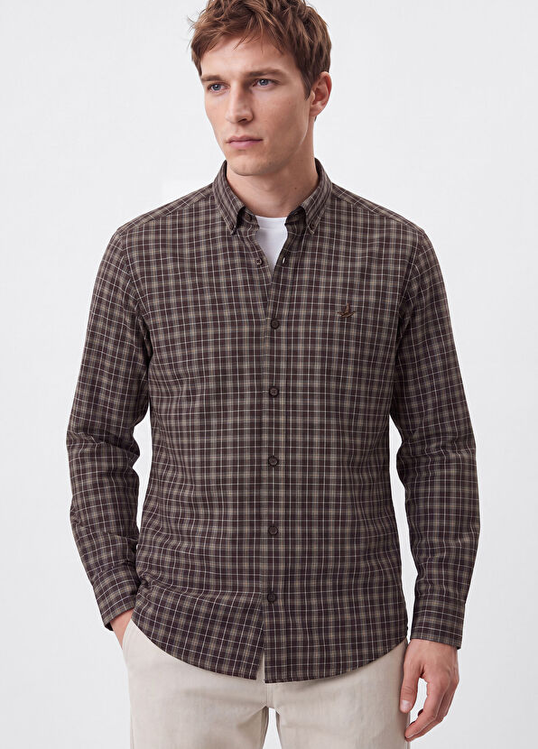 Beymen Club Comfort Fit Khaki Plaid Shirt - 3