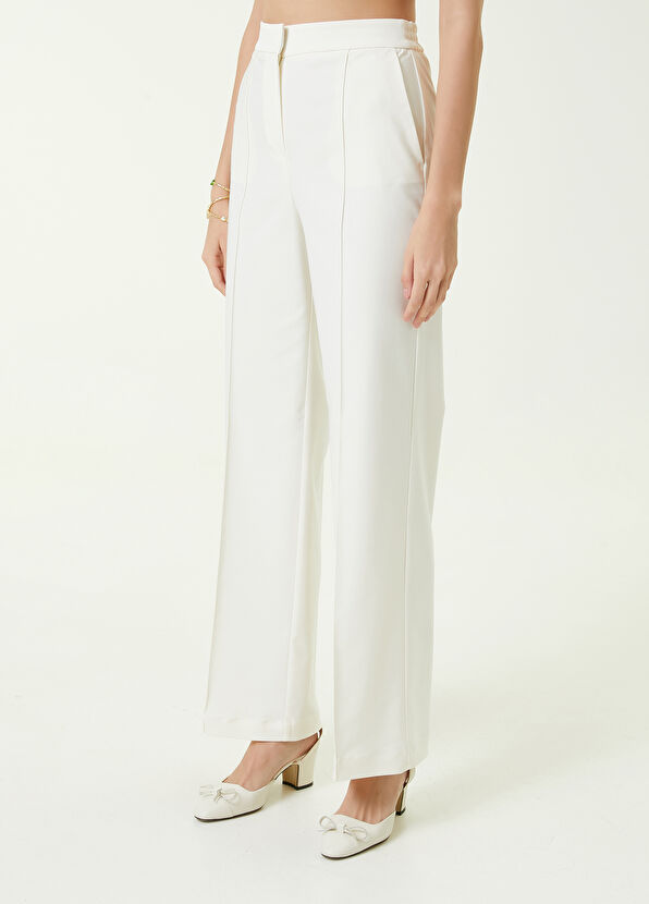 Beymen Club Kırık Beyaz Yüksek Bel Nervürlü Pantolon - 2