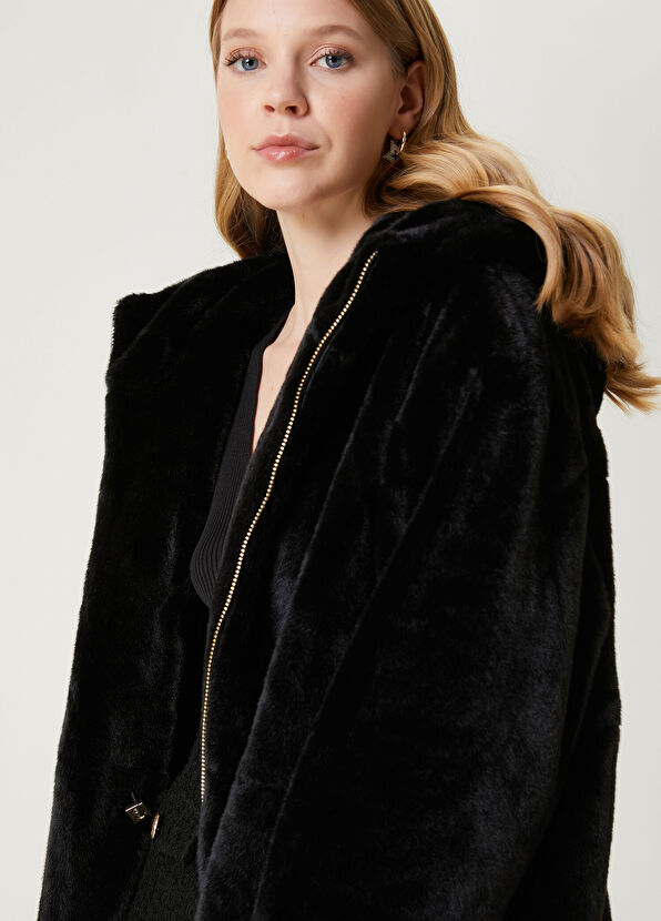 Beymen Club Siyah Kapüşonlu Suni Kürk Kaban - 2