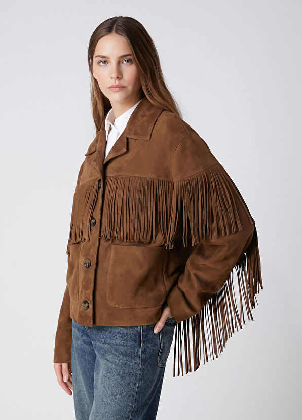 Beymen Club Brown Fringed Leather Jacket - 4