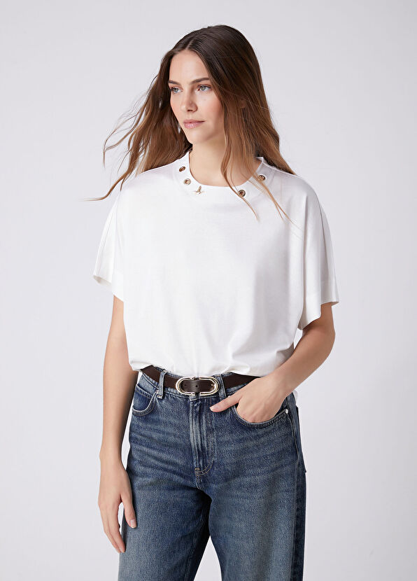 Beymen Club Off-White Eyelet Detailed T-Shirt - 4