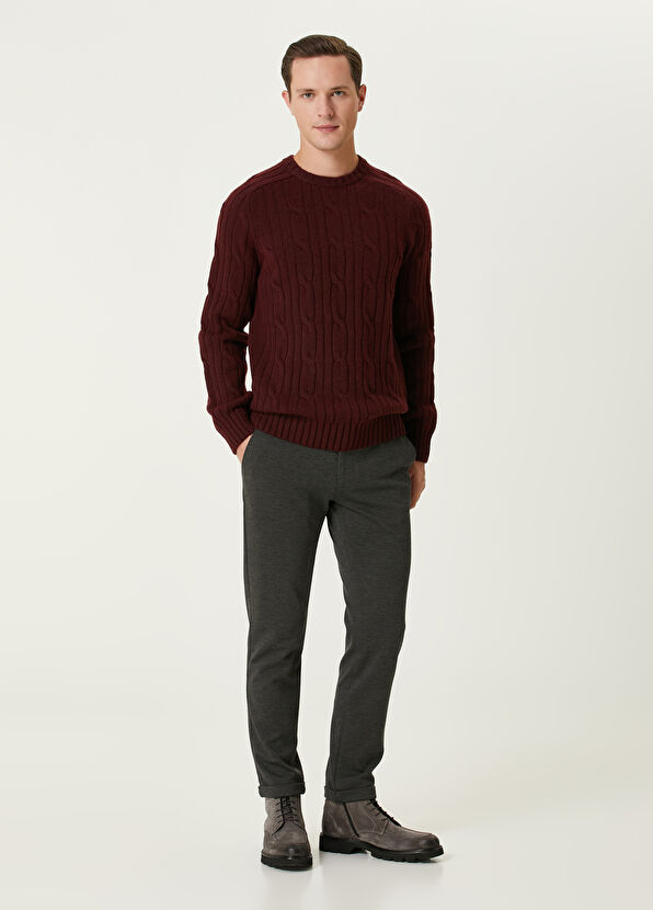 Beymen Club Burgundy Hair Braid Textured Wool Sweater - 3