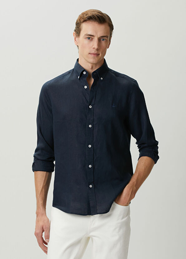 Beymen Club Comfort Fit Linen Shirt With Tonal Embroidery - 2