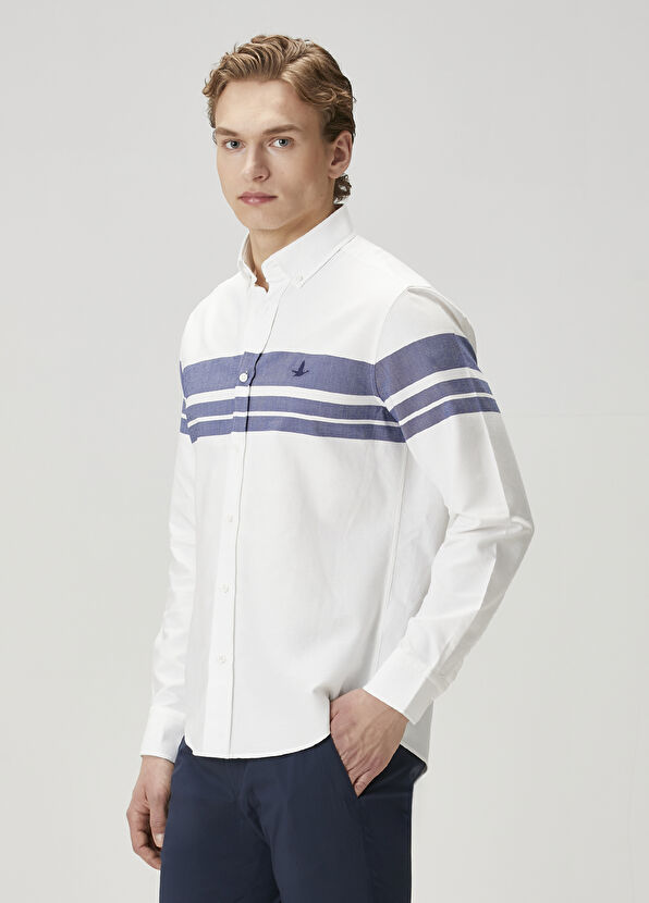 Beymen Club Comfort Fit White Stripe Print Detailed Shirt - 4
