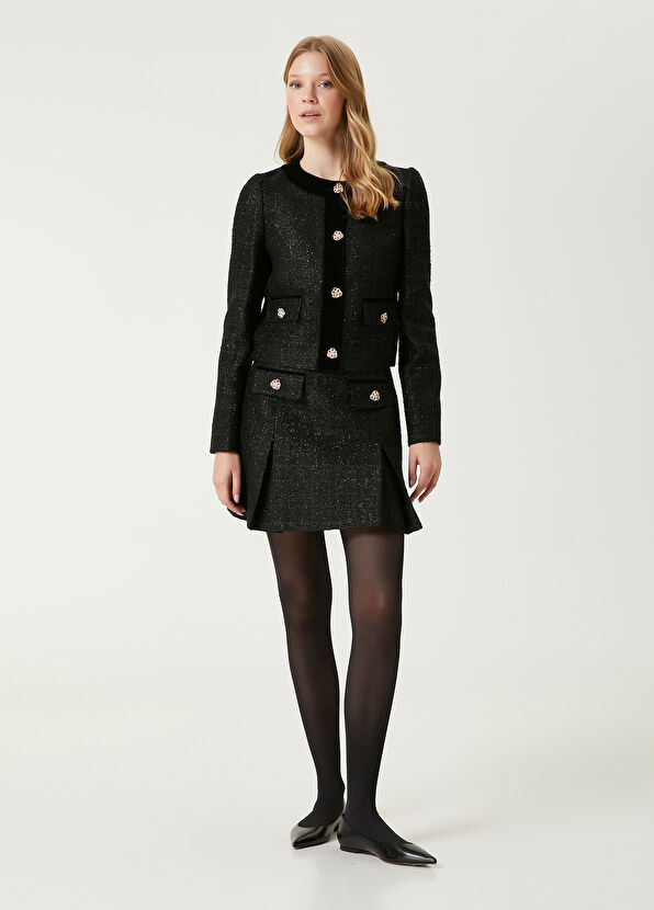 Black Glitter Tweed Mini Skirt Beymen Club Black Glitter Tweed Mini Skirt - 1