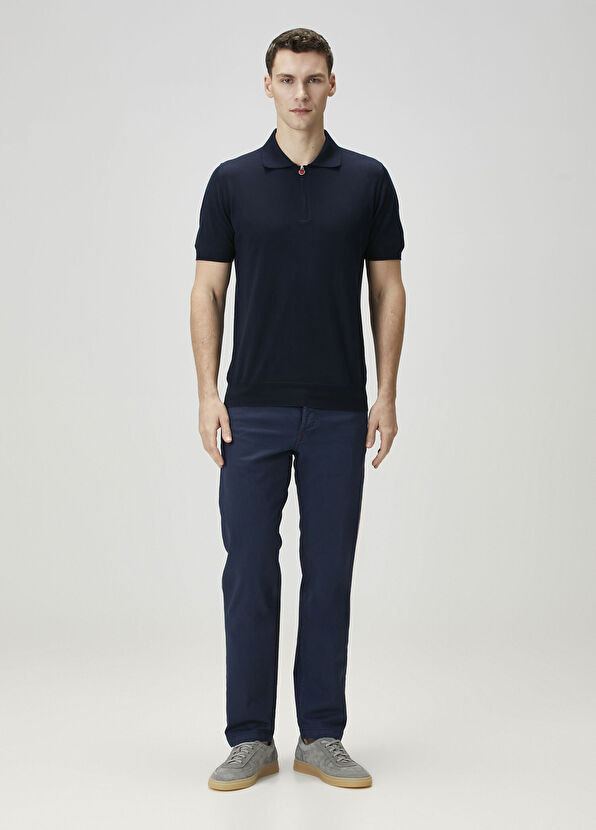 Koyu Mavi Polo Yaka Kısa Kollu Triko - Görsel 3