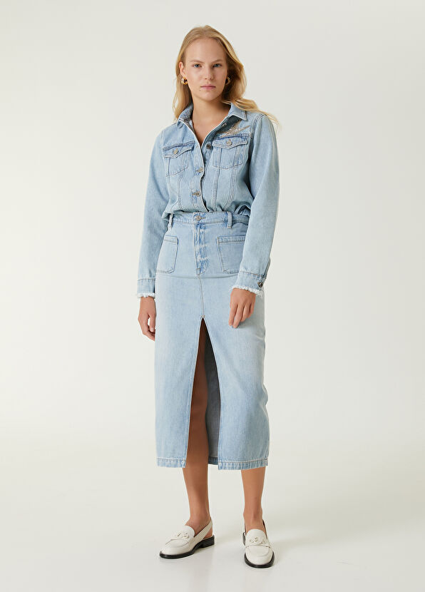 Beymen Club Mavi İşlemeli Logolu Denim Ceket - 3