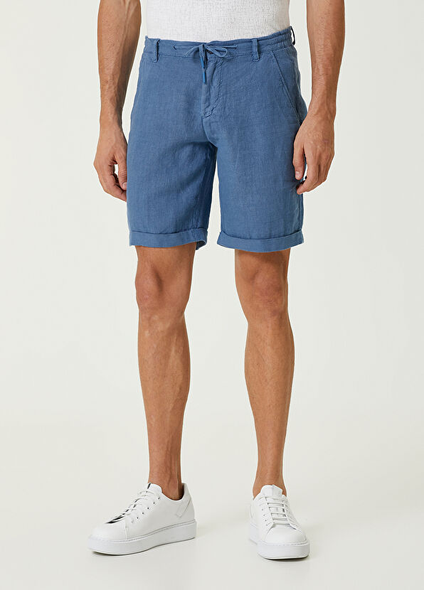 Beymen Club Regular Fit Mavi Beli Kordonlu Keten Şort - 2