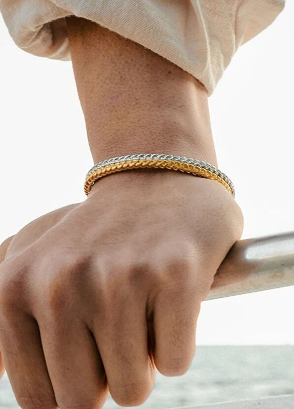 Archive by AtolyeWolf Gümüş Kaplama Çelik Erkek Örgü Bilezik - 3