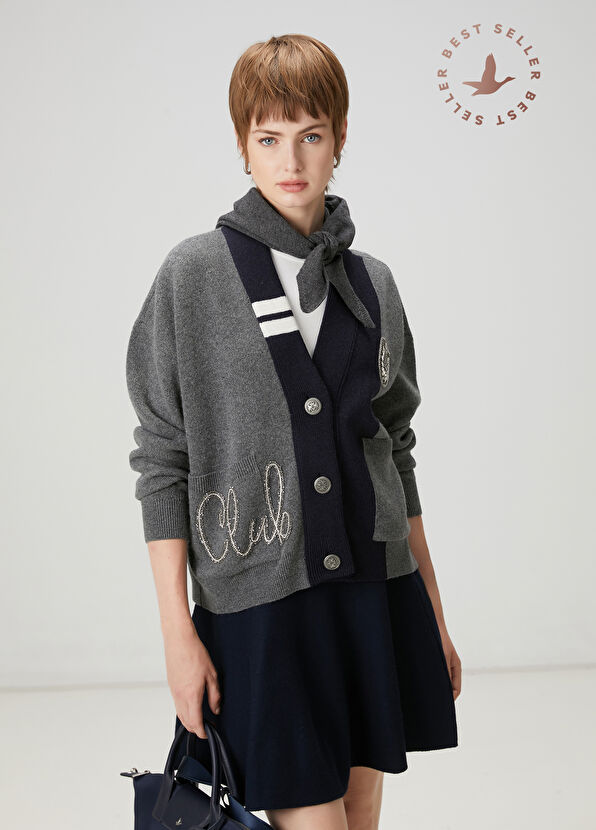 Beymen Club Grey Embroidered Cardigan With Logo - 1