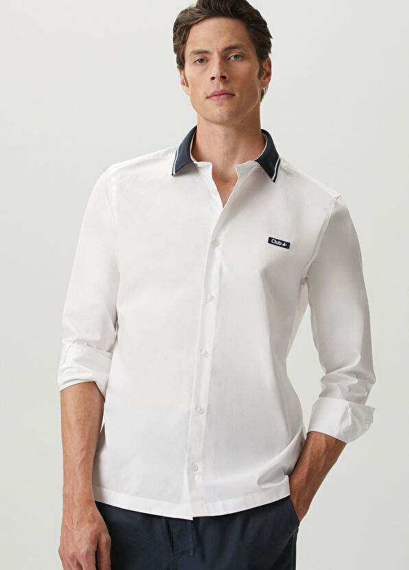 Beymen Club Regular Fit Beyaz Kontrast Triko Yakalı Gömlek - 1