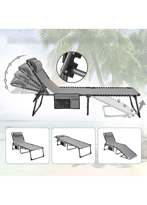 KingCamp Berlin Classic Comfort Lounge Gri 5 Kademeli Katlanır Kamp Şezlong - 2