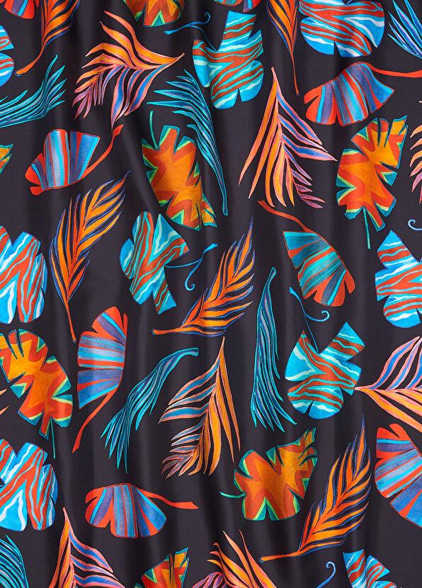 Beymen Club Lacivert Yaprak Desenli 90x90 İpek Eşarp - 2