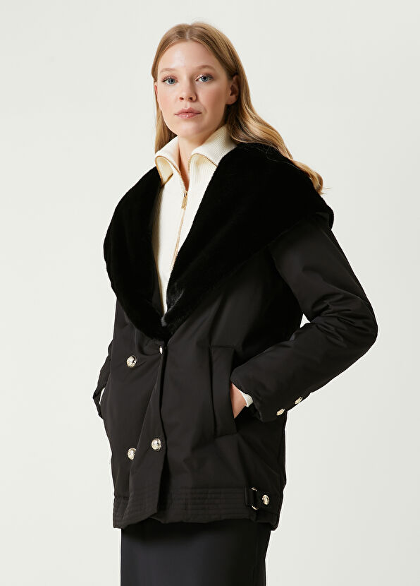 Beymen Club Siyah Kapüşonlu Kruvaze Kaban - 1