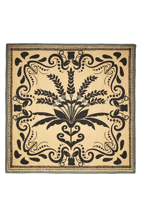 Beymen Club Bej Şal Desenli İpek Eşarp - 1