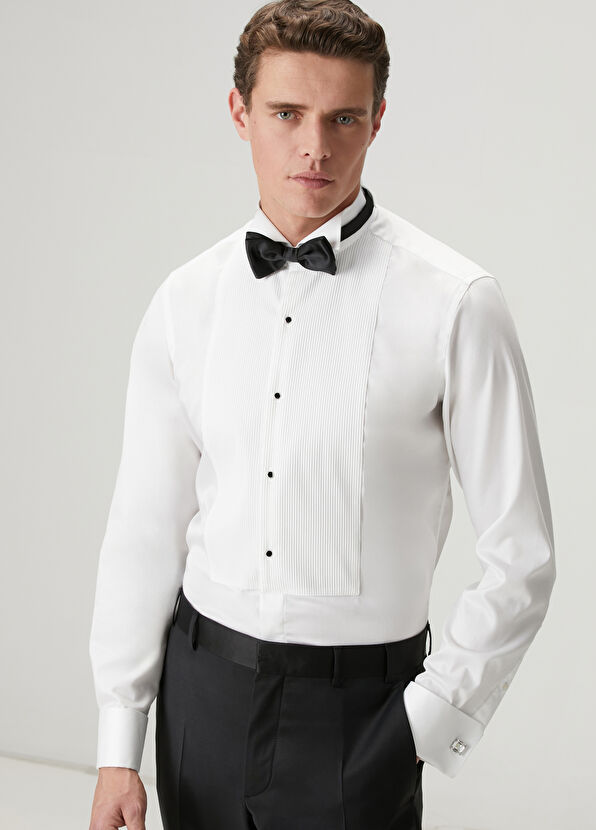 Beymen Club White Ribbed Detailed Tuxedo Shirt - 2