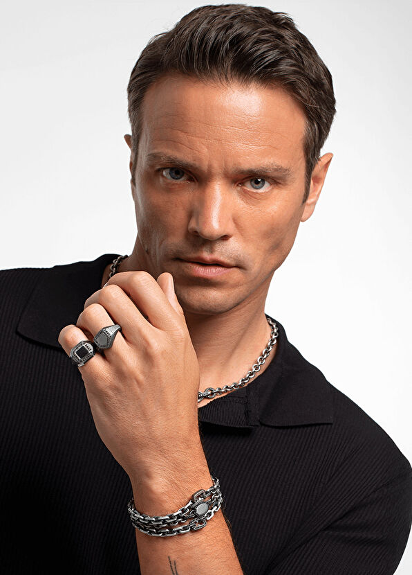 Molu Legend Kahve Pırlantalı Zincir 925 Ayar Gümüş Erkek Bileklik - 4