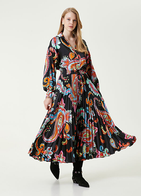 Beymen Club Siyah Şal Desenli Pileli Midi Etek - 2