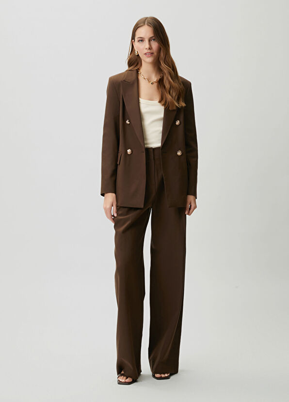 Beymen Club Kahverengi Kruvaze Keten Blazer - 3