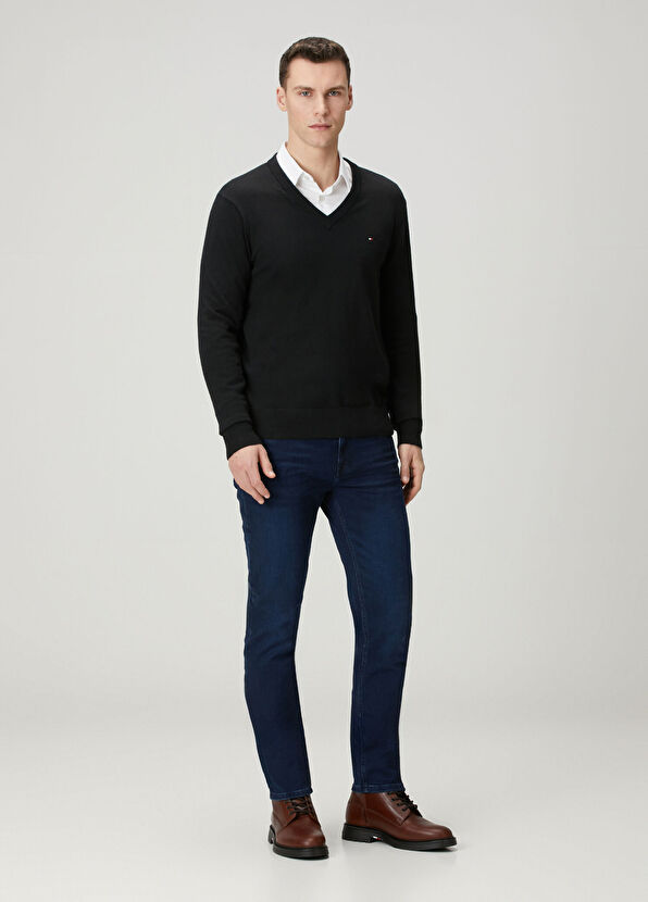 Tommy Hilfiger Siyah V Yaka Organik Pamuk Kazak - 2