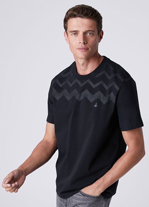 Beymen Club Relax Fit Siyah Zikzak Çizgi Baskılı T-shirt - 2