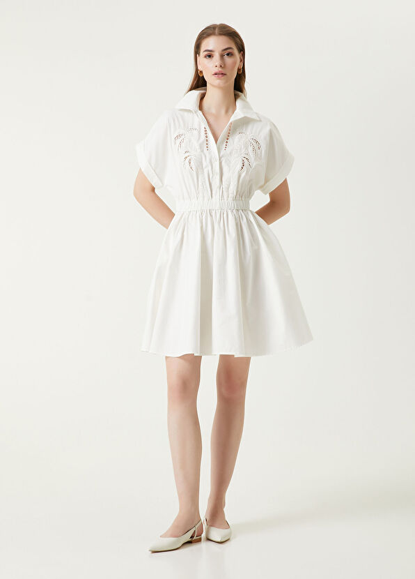 Beymen Club Beyaz Beli Büzgülü Mini Elbise - 1