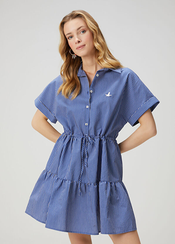 Beymen Club Mavi Çizgi Desenli Mini Gömlek Elbise - 4