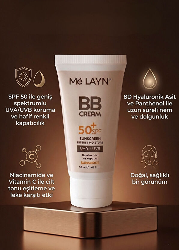 Melayn Tinted & Moisturizing SPF50 Kapatıcı ve Nemlendirici BB Krem 50 ml  - 4