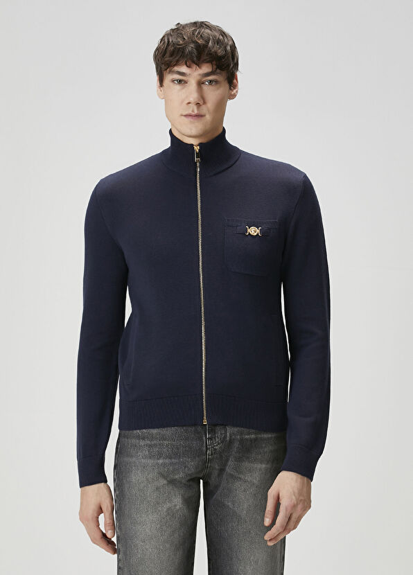 Versace Navy Blue Knit Cardigan - 1