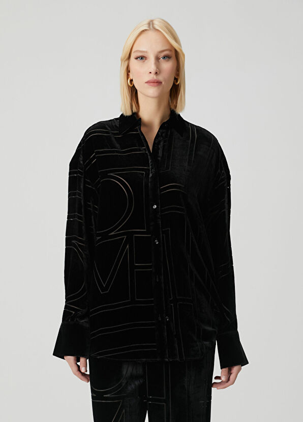 Toteme Oversized Siyah Monogram Gömlek - 1