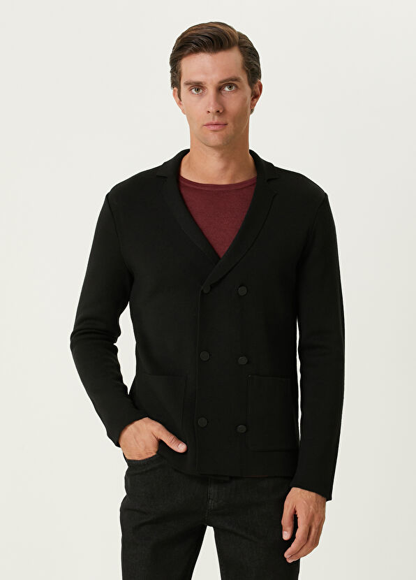 Beymen Club Siyah Kruvaze Yün Triko Ceket - 1