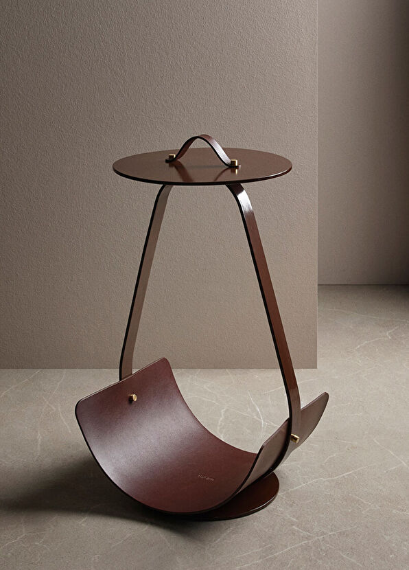 Uniqka Zin Kahverengi Deri ve Çelik Yan Sehpa - 2