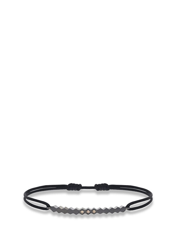 Aleyna Cebeci Jewelry Zenith Kahve Pırlantalı İpli Gümüş Erkek Bileklik - 1