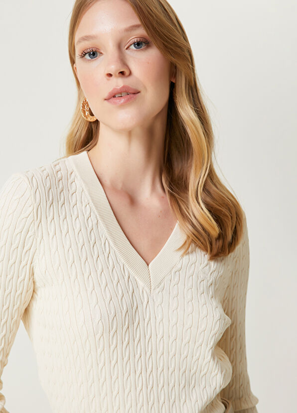 Beymen Club Ekru Saç Örgü Kazak - 2