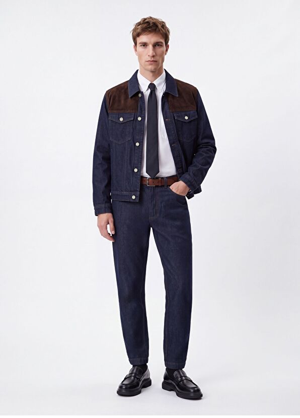 Beymen Club Lacivert Süet Robalı Denim Ceket - 2