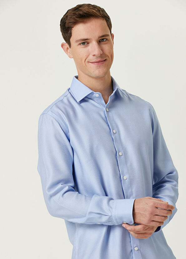 Beymen Club Comfort Fit Mavi Non-iron Armürlü Gömlek - 2