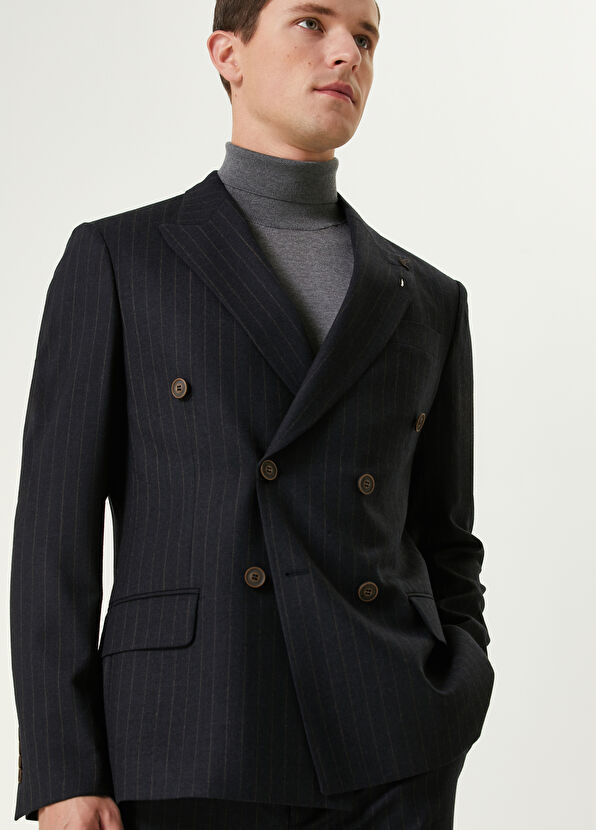 Beymen Club Antrasit Çizgili Yün Ceket - 2