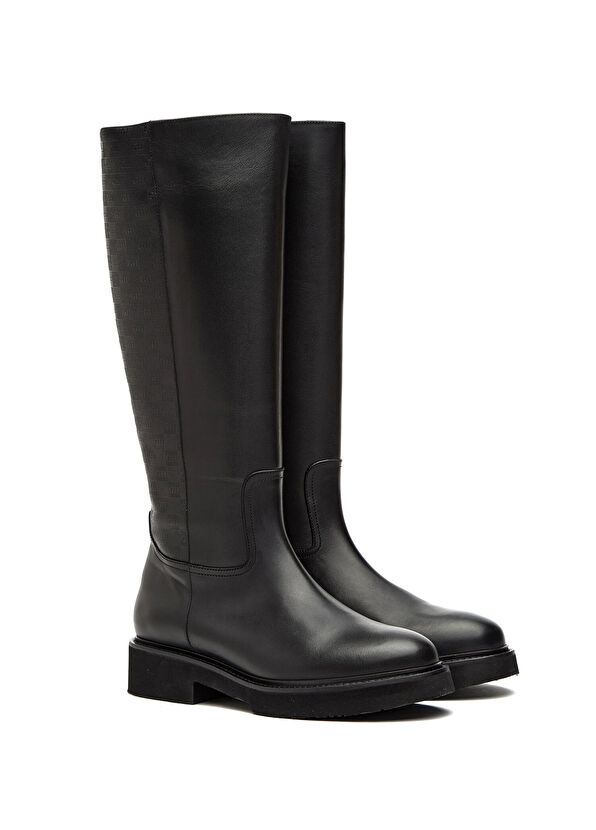 Siyah Baskılı Kadın Deri Çizme - Görsel 3