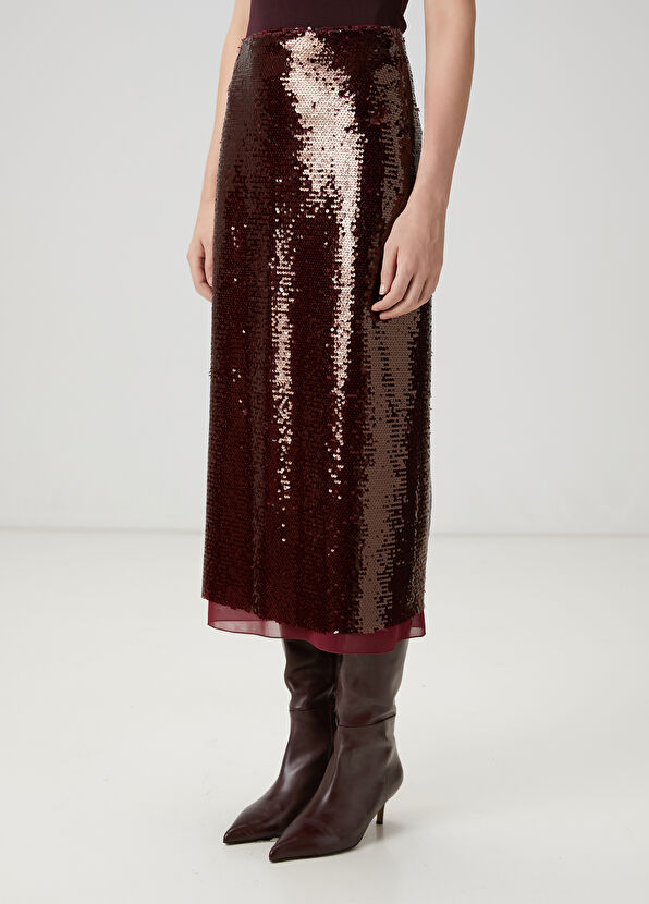 Beymen Club Burgundy Sequined Midi Evening Skirt - 4