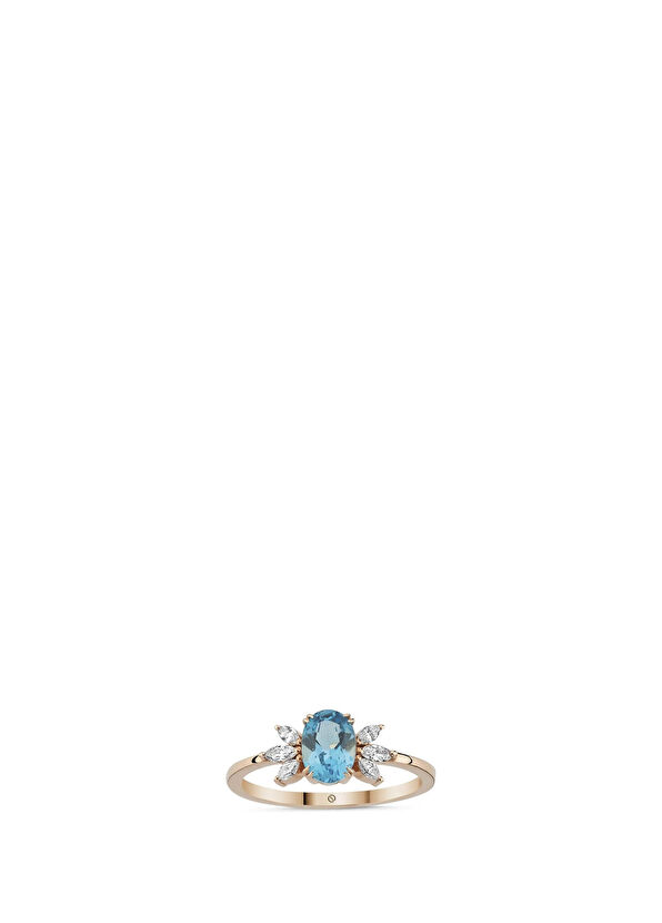 Safir Mücevher Hazine Blue Topaz Pırlanta 14 Ayar Rose Gold Kadın Altın Yüzük - 1