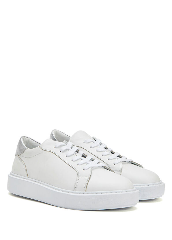 Beymen Club White Silver Women's Leather Sneakers - 2