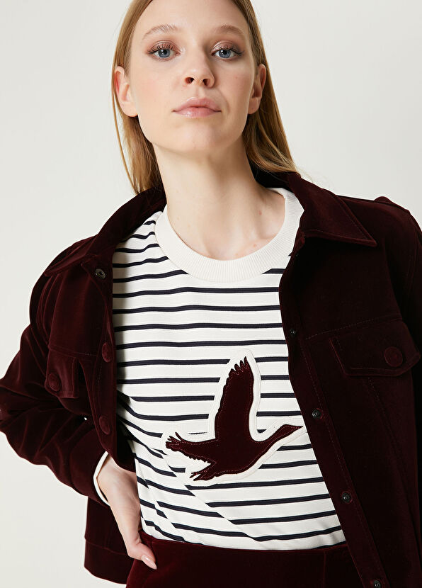 Beymen Club Ekru Lacivert Çizgili Sweatshirt - 2